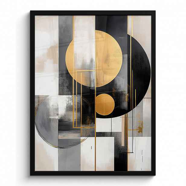 MuchoWow PLAKÁT V RÁMU Abstraktní - Zlato - Stříbro - Tvary - Estetické - Moderní 60x80 cm
