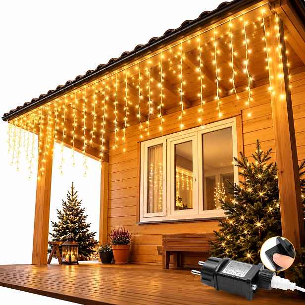 Světelný Závěs 3X3 M 300 Led Teplá Bílá Časovač 8 Režimů IP65