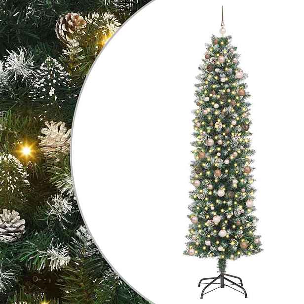 vidaXL Umělý štíhlý vánoční strom Zelená a bílá 240 cm