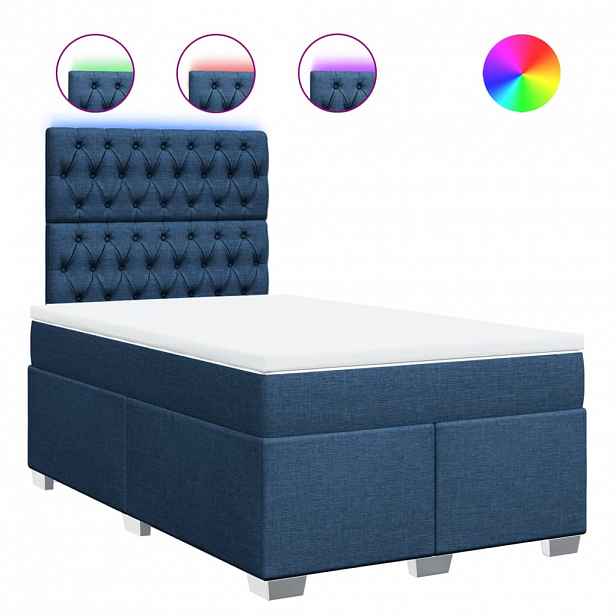 vidaXL Box spring postel s matrací modrá 120x200 cm textil