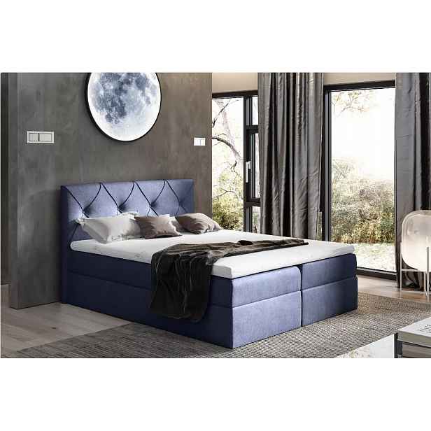 Elegantní kontinentální postel 200x220 CARMEN - modrá + topper ZDARMA