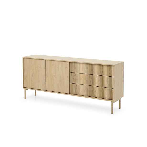 MASSENO KOMODA ROCCO, 187,1x39,5x79,8 cm se 3 zásuvkami a 2 dvířky, dekor dub