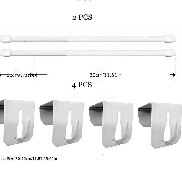 TEMU 2/4/6ks Bílé Kovové Teleskopické Tyče Vhodné do Koupelny - Nastavitelná Délka pro Vysoké Zatížení (30-50cm/40-70cm/50-90cm/80-120cm) s Instalací