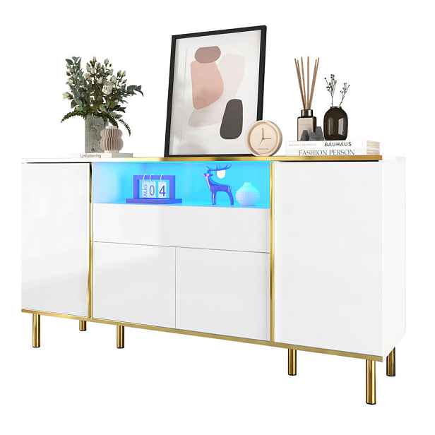 Modenvie SIDEBOARD 150/40/80 cm z MDF a dřevotřísky, bílá vysoký lesk s LED osvětlením