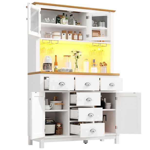 Redom BUFFET 104/40/180 cm s LED osvětlením, velkým úložným prostorem a ochranou proti převrácení, Bílá