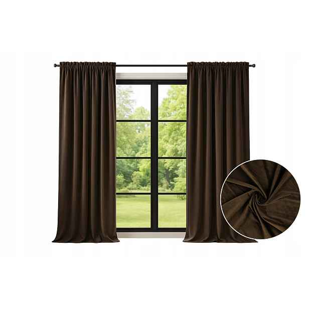 2x Závěs hnědá 140x180 cm elegantní měkká obývací pokoj na pásce