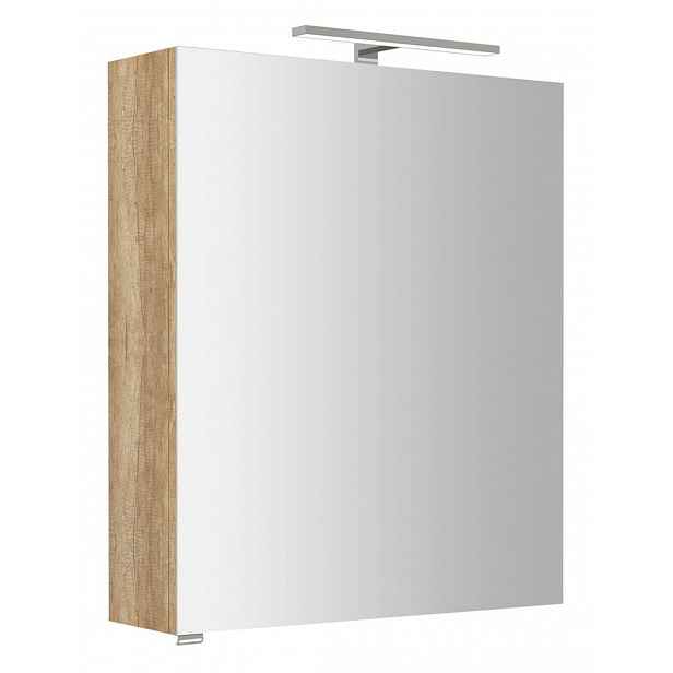 Sapho Riwa - Zrcadlová skříňka s LED osvětlením 70x60x17 cm, 1 dvířka, panty vpravo, dub Alabama RIW060-0022