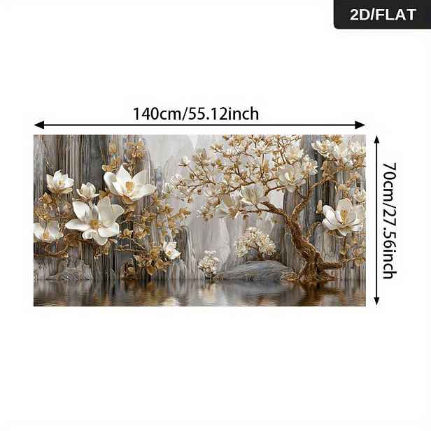 TEMU 2D Plochý, 2D Plochý 1ks 27,56*55,12 palců/70cm*140cm Moderní Abstraktní Zlaté Květy v Klidné Krajině Tisk Umění Nástěnné Umění Plátno Umění pro