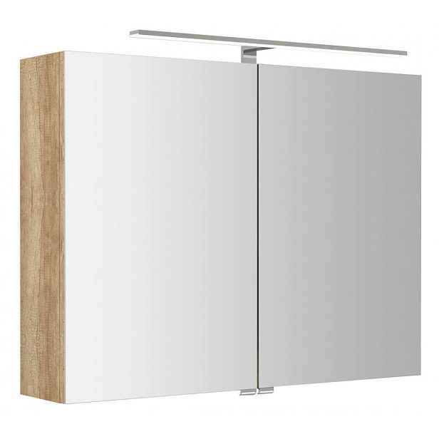 Sapho Riwa - Zrcadlová skříňka s LED osvětlením 70x81x17 cm, 2 dvířka, dub Alabama RIW080-0022