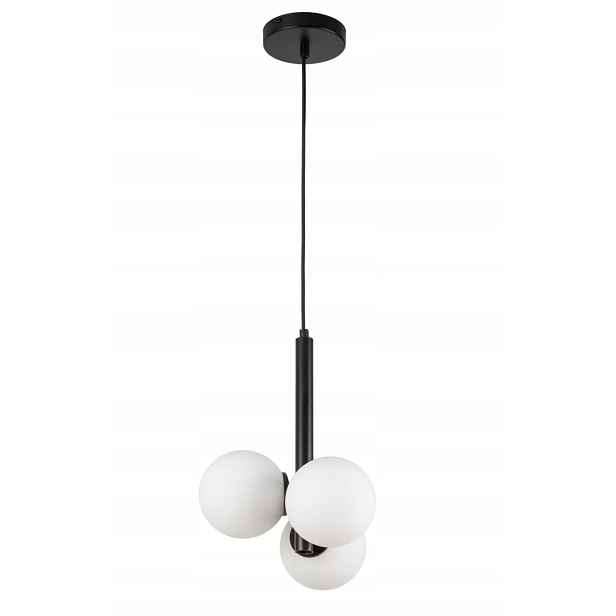 Dekorativní závěsná lampa černá, moderní skleněné bílé koule, 3 body Sigma