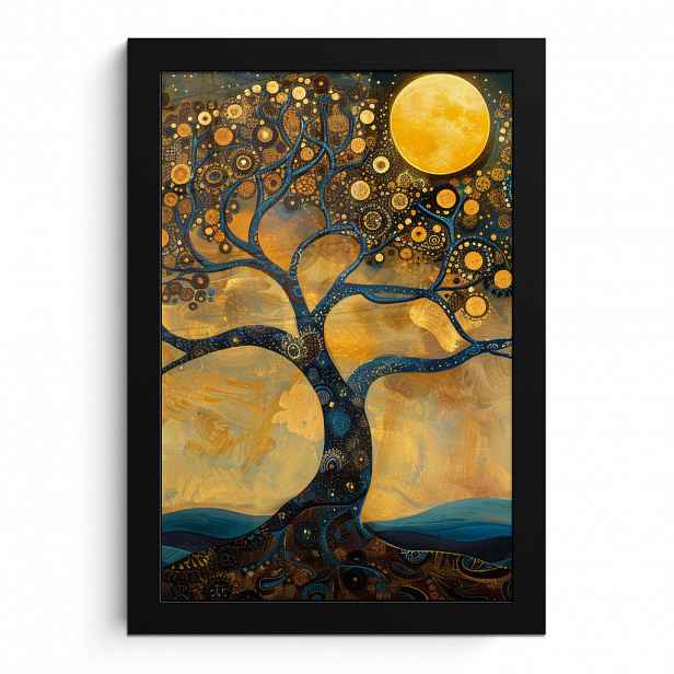 MuchoWow PLAKÁT V RÁMU Strom - Měsíc - Květiny - Zlato - Umění 20x30 cm