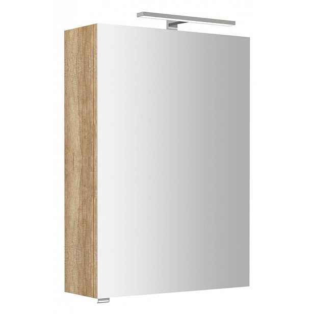 Sapho Riwa - Zrcadlová skříňka s LED osvětlením 70x50x17 cm, 1 dvířka, panty vpravo, dub Alabama RIW050-0022