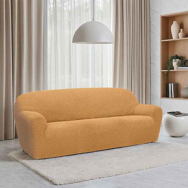 Super strečové potahy  RUBINIA zlatá trojkřeslo (š. 180 - 230 cm)