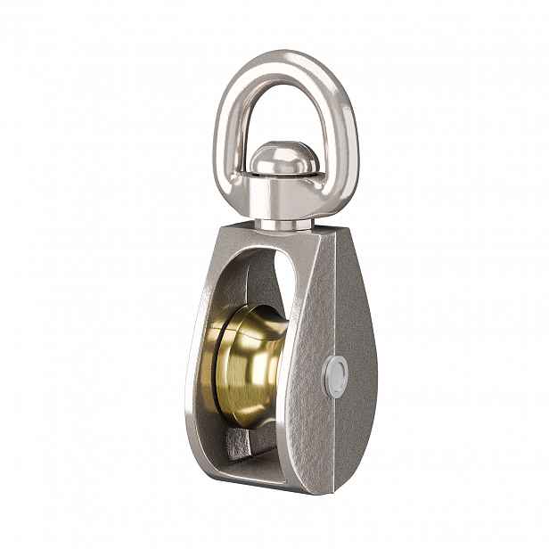 Jednotlivý otočný blok 1 1/4' niklovaný s obratlíkem pro lana 60 kg 10 Ks