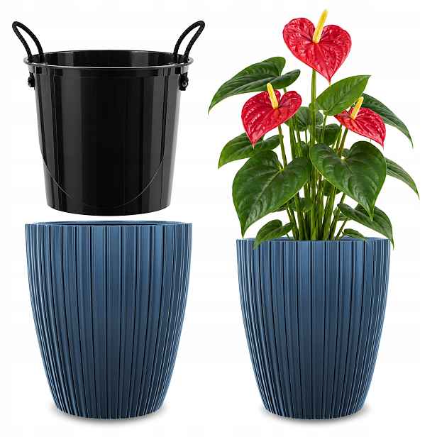 Květináč Květináč 30 cm Obal Vložka Do Květináče Modrý Plastový