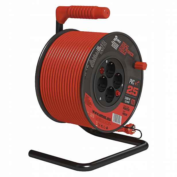 Prodlužovací kabel na bubnu 25 m 4 zás. s vypínačem červený Pvc…