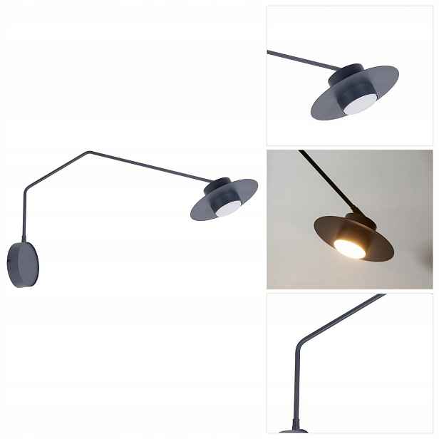 Šedá nástěnná lampa Charlie na výložníku, pohyblivá, pro čtení, Sigma, Lighting