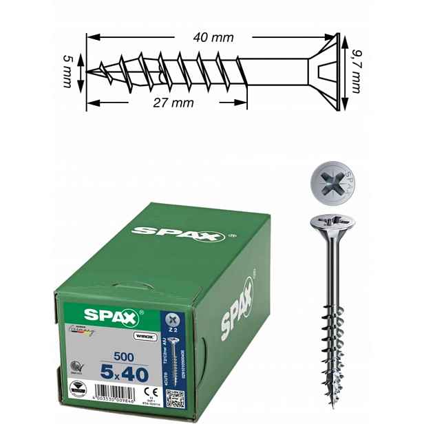 Univerzální vrut do dřeva spax 5 x 40 mm Wirox Tg 500 ks