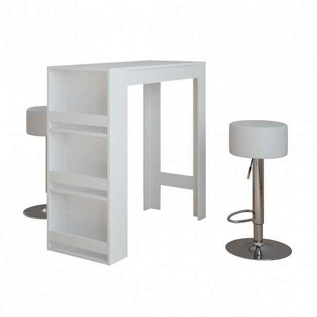 Vicco STOJACÍ BAROVÝ STŮL SE ŽIDLEMI Repose Bílá 45 x 110 cm se 2 barovými stoličkami