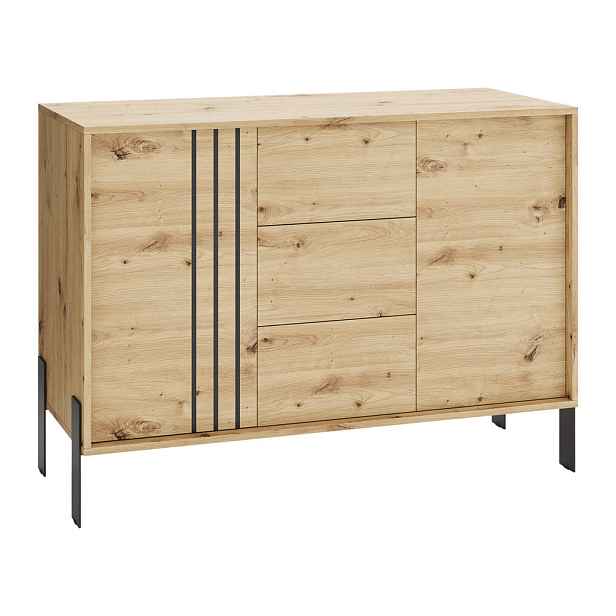 MASSENO KOMODA VALOZA, 120/87/40 cm se 3 zásuvkami a 2 dvířky, dub Artisan