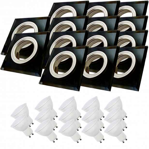 14x Černá Stropní Lampa Halogenová Svítidlo Sklo 7W Led Žárovky