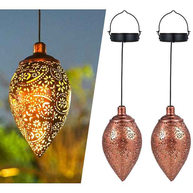 Solární Zahradní Lampy 2 Ks Led IP65 Teplá Bílá Závěsná Vintage Barva
