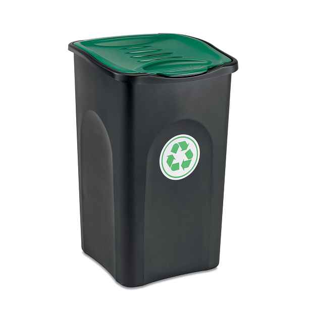 STEFANPLAST Odpadkový koš na tříděný odpad ECOGREEN 50 l, černý/zelené víko