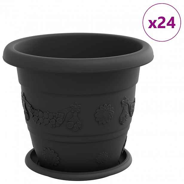 vidaXL Květináče 24 ks Černá Ø 26 x 21.5 cm Plast