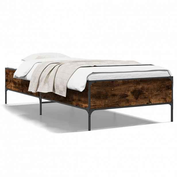vidaXL Rám postele kouřový dub 90 x 200 cm kompozitní dřevo a kov