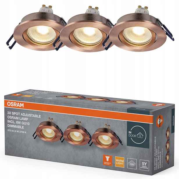 3x Stropní Led svítidlo GU10 6W 2700K stmívatelné Osram