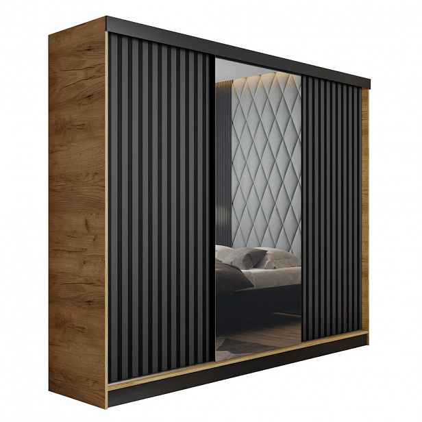 Kier Furniture POSUVNÁ ŠATNÍ SKŘÍŇ MALANI - Dub Craft a Grafitová 200x205x59cm