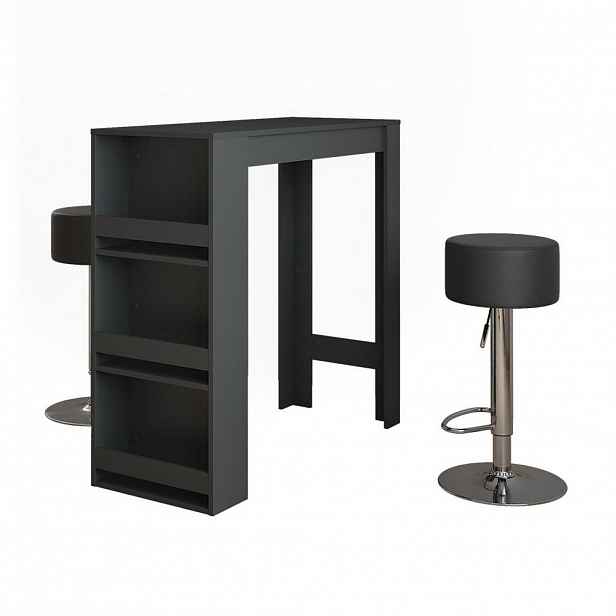 Vicco STOJACÍ BAROVÝ STŮL SE ŽIDLEMI Repose Antracit 45 x 110 cm se 2 barovými stoličkami