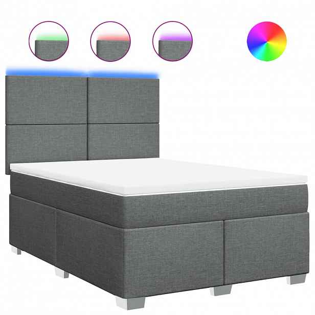 vidaXL Box spring postel s matrací tmavě šedý 140 x 190 cm textil