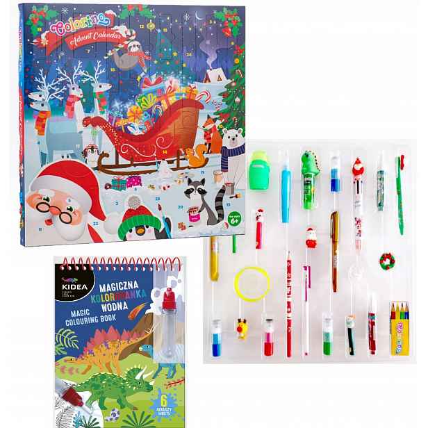 Adventní kalendář vodní omalovánka dinosaurus Santa Claus dárek