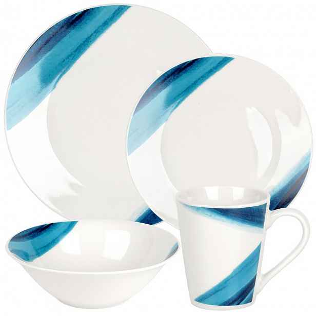 Jídelní servis porcelánový 16 el. bílý s modrým vzorem pro 4 osoby