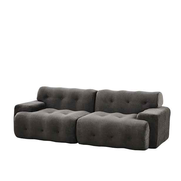 Redom DVOUMÍSTNÁ pohovka 224/104/66 cm bez montáže se širokými područkami a knoflíkovým prošíváním, Šedá