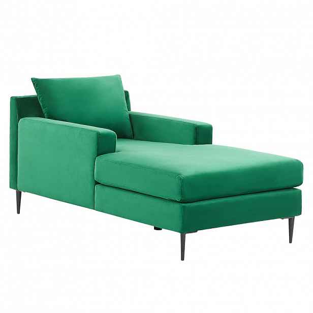 Beliani ČALOUNĚNÉ LEHÁTKO CHAISE LONGUE Sametová látka zelené/černé Gueret