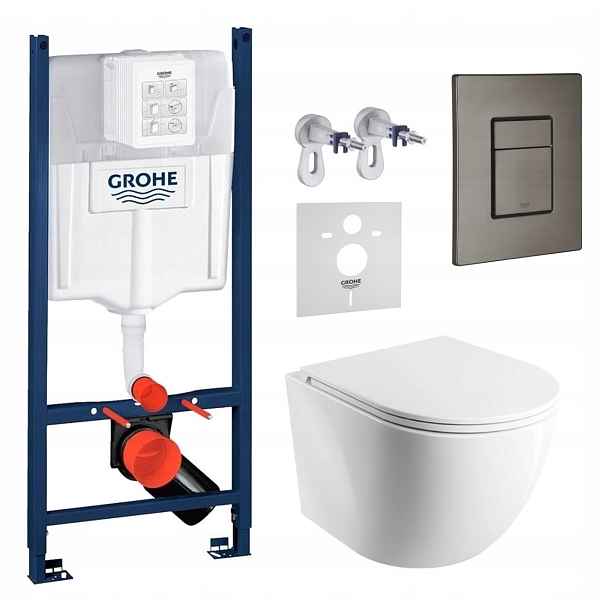 Sada Wc Stelaz Grohe Wc Mísa Rim Silent Omnires Tlačítko Grafit