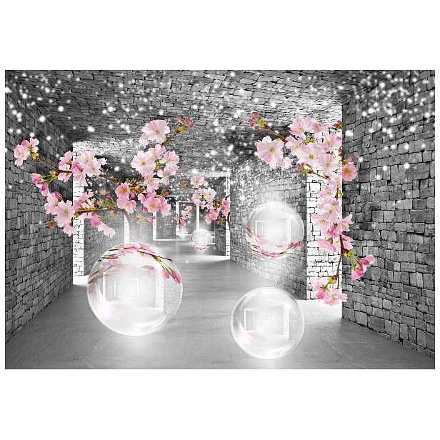 Tapeta Tunel Sakura Kámen Květiny Růžová Jemnost snů 208x146 lepidlo