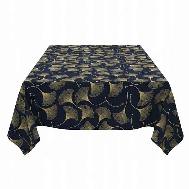 Velurový Ubrus 140x180 cm velvet velur tmavě modrý s žlutými ginkgo biloby