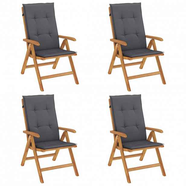 vidaXL Skládací polohovací křesla s polštáři 4 ks, masivní teak