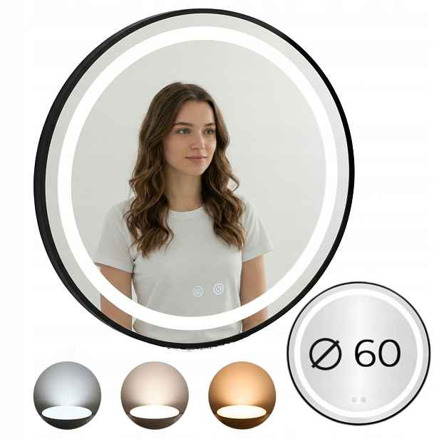 Zrcadlo Koupelnové Led kulaté nástěnné 60 cm 3 barvy Anti-Fog Vypínač Dotyk
