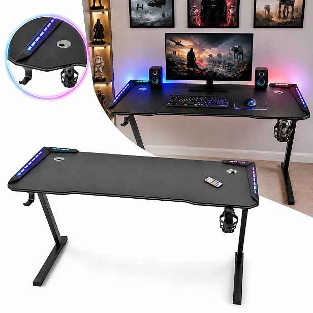 Led herní počítačový stůl Rgb 120 x 60 cm černý pro hráče