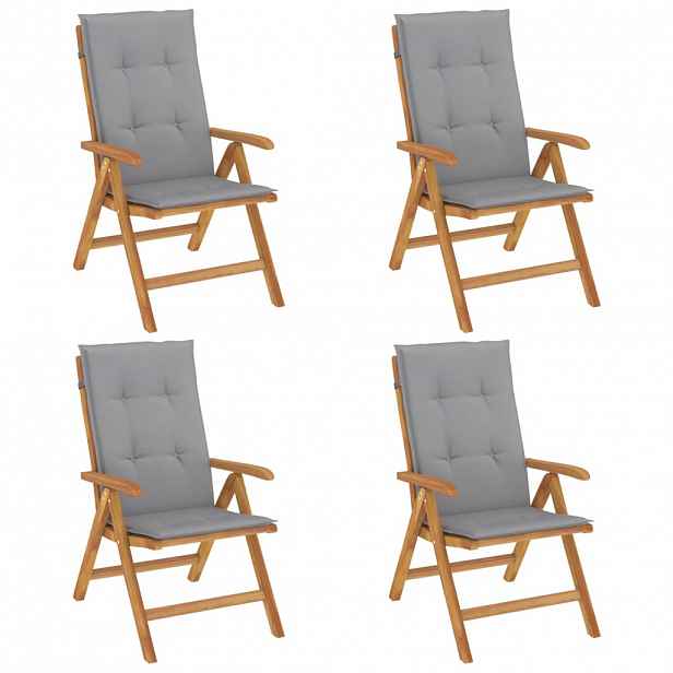 vidaXL Skládací polohovací křesla s polštáři 4 ks, masivní teak