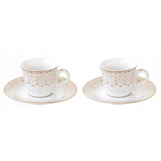 2 x porcelánové šálky 80 ml s podšálky, bílé se zlatým vzorem, espresso