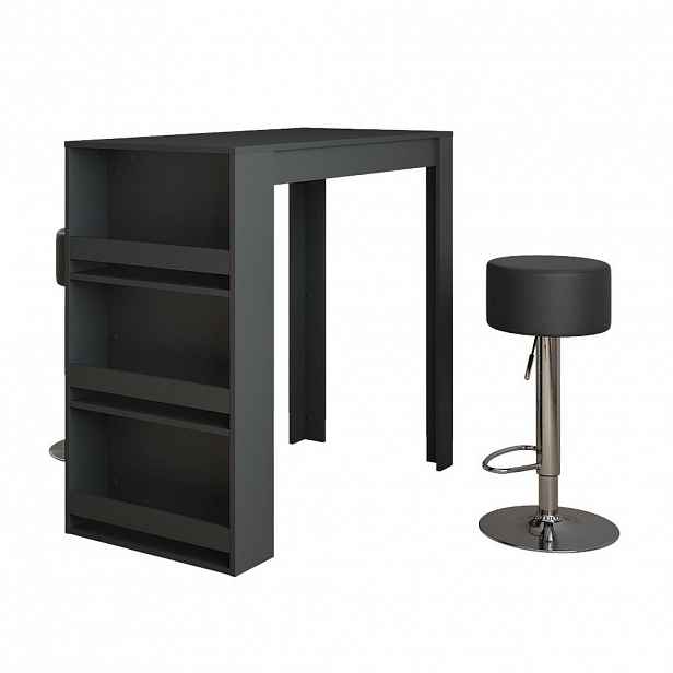 Vicco STOJACÍ BAROVÝ STŮL SE ŽIDLEMI Repose Antracit 57 x 117 cm se 2 barovými stoličkami