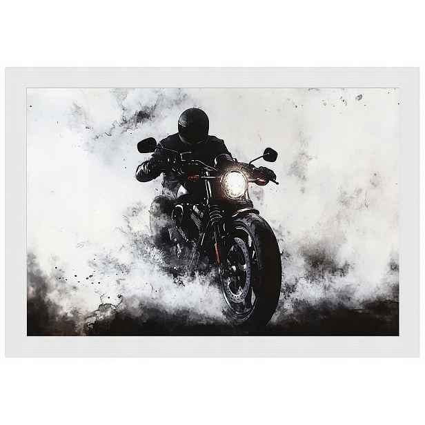 Plakát Rámeček Dřevo Motocykl Sportovní Kouř Motor Černobílý 60x40