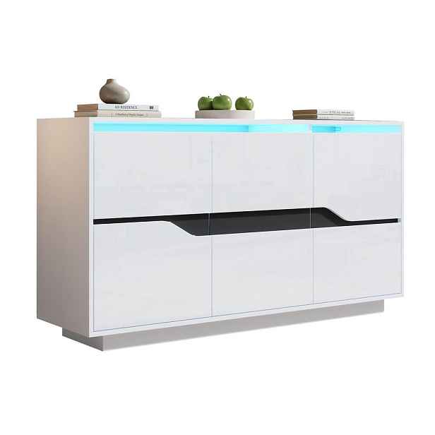 Modenvie SIDEBOARD z dřevotřísky, 140/40/70 cm, bílá a černá, s LED osvětlením