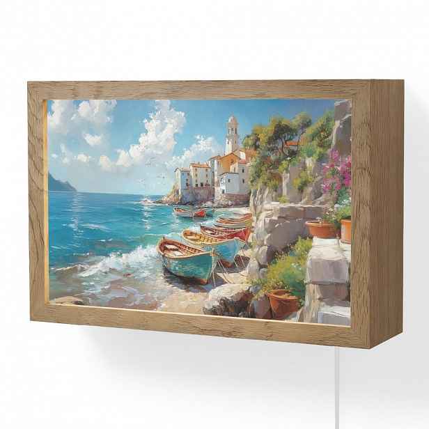 OnlyWow NÁSTĚNNÁ LAMPA Lodě - skály - moře - slunce 30x20 cm