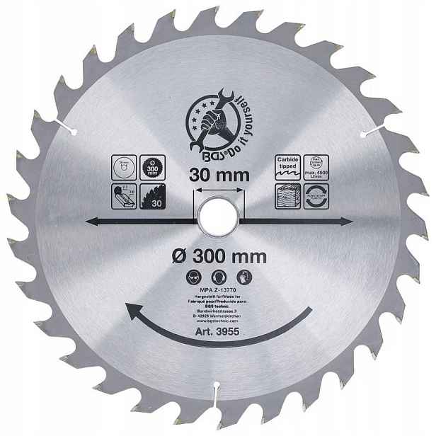 Pilový kotouč na dřevo Ø 300x30x3,2 mm 30 karbidových zubů, Bgs Diy 3955